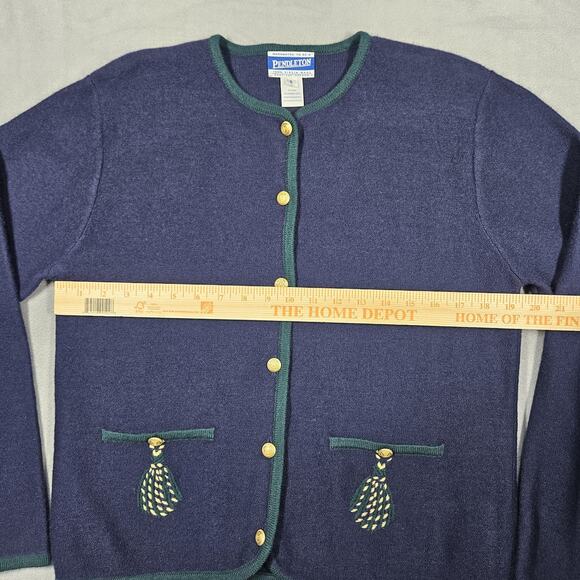 Vintage Pendleton Sweater Womens S 100% Merino Wool Button Pocket Cardigan Blue - Picture 10 of 13